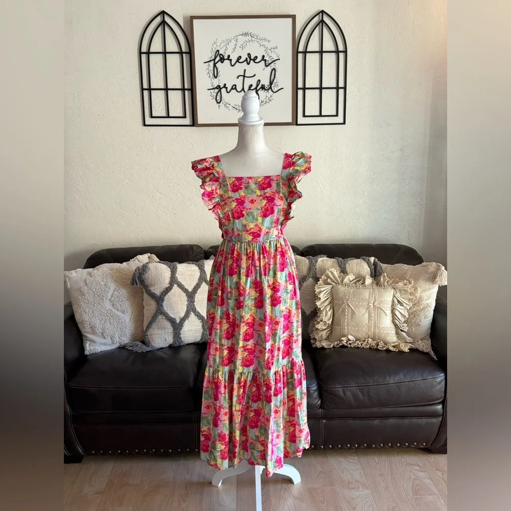 Peyton & Parker Women's Short Sleeve Floral Print Maxi Dress Size L Boho Summer
